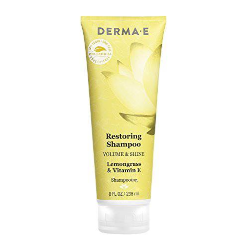 DERMA-E Restoring Shampoo for Volume and Shine – Sulfate Free Volumizing Shampoo with Lemongrass and Vitamin E – Restoring Color Care Shampoo, 10 oz