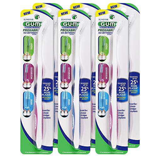 GUM - 10070942006252 Proxabrush Permanent Handle with Tight, Moderate, & Wide Go-Betweens Heads, (Pack of 6)