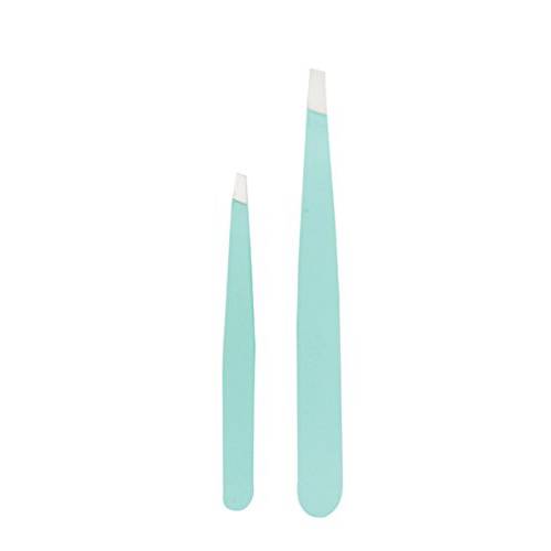 Soft Touch Slant and Point Stainless Steel Tweezers, Seafoam