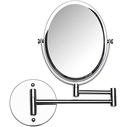 Wall Mounted Bathroom Makeup & Shaving Mirror, Double Sided 5X & 1X Magnification, 13-Inch Extension Swivel Arm, Oval 6.6 x 8.6 Glass Area, Chrome