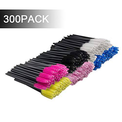 300 Pieces Disposable Eyelash Brushes with Spiral Design Multi-color Mascara Wands Portable Makeup Applicator Kit for Eyelash Extensions and Eyebrow Brush (Multi-colored-2)