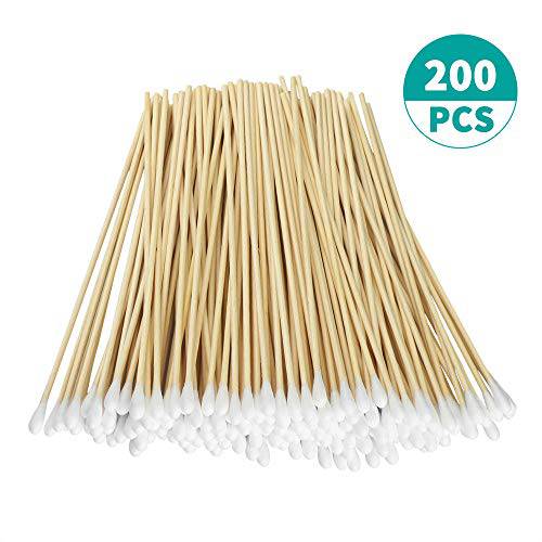Yinghezu 200 Pcs Count 6 Inch Long Cotton Swabs with Wooden Handles Cotton Tipped Applicator, Cleaning with Wood Handle for Oil Makeup Gun Applicators, Eye Ears Eyeshadow Brush and Remover Tool
