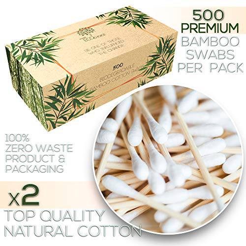 Premium 500 Biodegradable Bamboo Cotton Swabs | Zero Waste Disposable Products | Compostable Q Tips For Ears | Plastic Free Makeup Swab | Safety Wooden Ear Sticks | Eco Friendly Eye Cleaning Utensils
