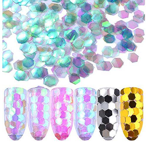 YesLady Nail Art Symphony Hexagonal Manicure Flakes Sequin 3D Diy Acrylic Glitter Tips Decorations 6 Colors