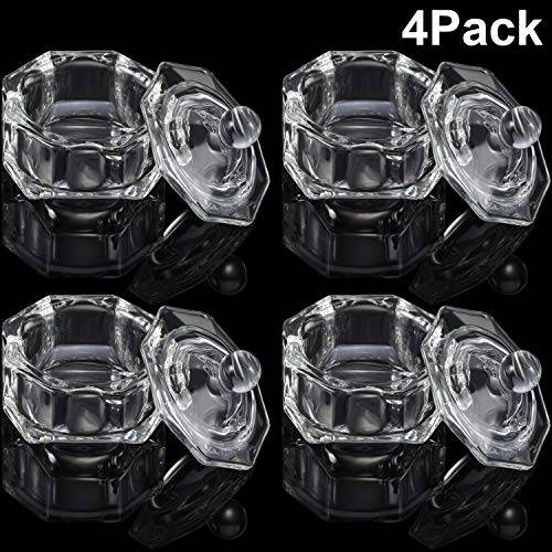 4 Pack Glass Nail Dappen Dish with Lid, Clear Nail Art Acrylic Liquid Powder Dappen Dish Bowl Glass Crystal Cup Glassware