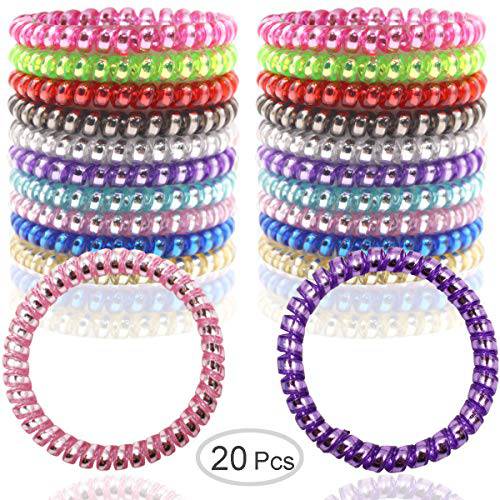 DeD 20Pcs Spiral Hair Ties,No Crease Ponytail Holders, Coil Hair Ties,Slim Laser Colors Spiral Bracelets,Phone Cord Fluorescent Elastic Hair Coils Hair Accessories for Women Girls