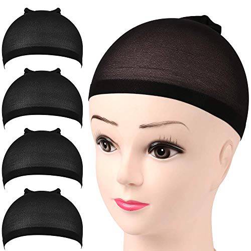 Nylon Wig Caps, FANDAMEI 4 Pieces Stocking Wig Caps for Women (Black）