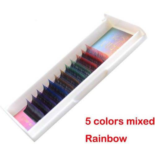 Scala 5 Colors Mix Gradient Rainbow Colorful 12 Rows/tray C Curl 0.10 Flash Eyelash Extension Nature Long Gradient Mink False Individual Eye Lashes Makeup Mink Fake False Eyelashes (8mm)