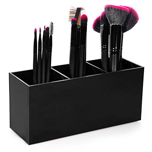 HBlife Makeup Brush Holder Organizer, 3 Slot Acrylic Cosmetics Brushes Storage Solution, Black
