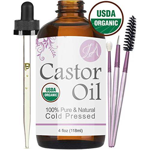 Castor Oil (Organic - 4oz) Pure & Natural - Cold Pressed - All-Natural Carrier Oil Solution for Lashes, Eyebrows, Hair, & More