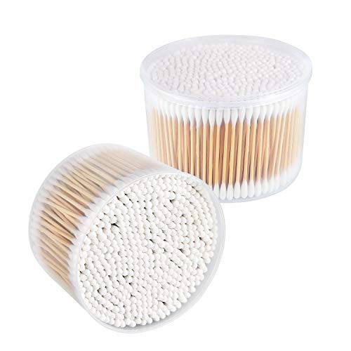 MONCOM Cotton Swabs 500 Count Double Round Thick Tips | Biodegradable & Organic Strong Wooden Sticks Cotton Swabs For Ears | Firm Qtips cotton swabs | Natural Cotton Buds, 3 inch, One Small box