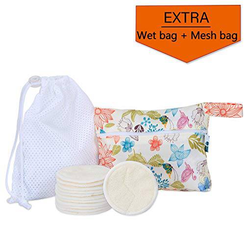 Teamoy Washable Makeup Remover Pads(Pack of 12), Reusable Toner Cotton Pads Makeup Remover Bamboo Facial Cleansing Round with Laundry Bag