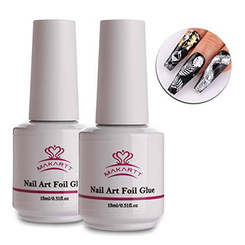 Makartt Nail Foil Glue Gel for Nail, Foil Gel Transfer for Nails Art Stickers Strong Adhesion Foil Transfer Gel Soak Off Nail Foil Kit Nail Foil Sheets Manicure Salon DIY UV Lamp Required 15ML 2pcs