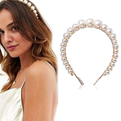 Pearl Headbands for Women,LYDZTION Elegant Bling Headbands Hairpins Headwear Barrette Hair Accessories for Birthday Christmas Day Gift,White