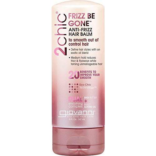 GIOVANNI 2chic Frizz Be Gone Hair Balm, 5 oz. - Anti Frizz Natural Hair Smoothing Formula with Shea Butter & Sweet Almond Oil, Macadamia, Color Safe, Vegan