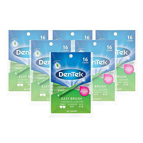 DenTek Easy Brush Interdental Cleaners, Brushes Between Teeth, Tight Teeth, Mint Flavor, 16 Count (Pack of 6)