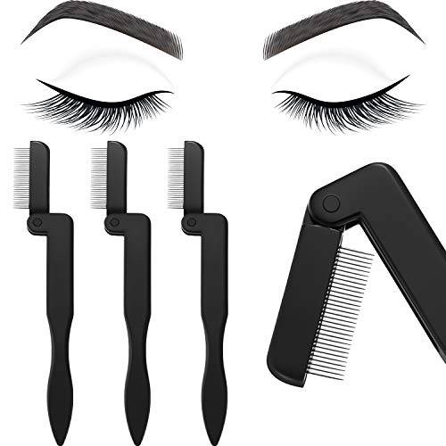 4 Pieces Eyelash Comb Foldable Eyelash Comb Curlers Stainless Steel Teeth Eyebrow Comb (Black)