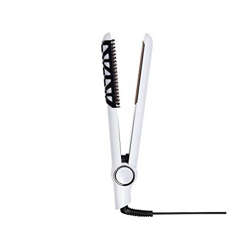 InStyler Cerasilk 1 White Ceramic Styling Iron - Smooth & Straighten Hair While Helping Protect from Damage - Beveled Edges for Crease-Free & Frizz-Free Styling - for All Hair Types