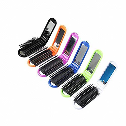 LOUISE MAELYS 6pcs Colorful Folding Pocket Hair Brush Portable Hair Comb for Travel Christmas Gift Idea