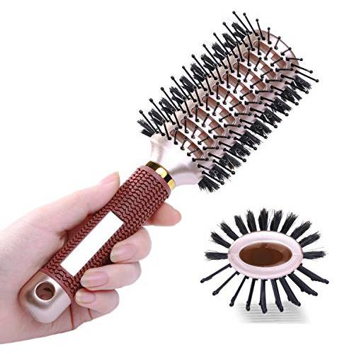 Oval Styling Vent Hair Brush for Blow Drying, Double Sided Boar and Nylon Bristle Brush for Medium Short Length Hair