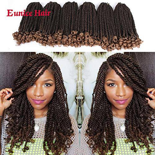Haolocs 6 Packs 12 Inch Ombre Brown Crochet Hair Braids Short Curly Havana Twist Crochet Braiding Hair Senegalese Twists Hairstyles For Black Women 20 Strands/Pack (T1B/27)