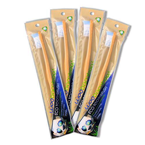 Woobamboo Bamboo Toothbrush 4 Pack - Adult - Super Soft BPA Free Nylon Bristles - Eco-Friendly, Biodegradable, Compostable, Vegan