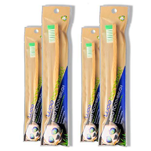 Woobamboo Bamboo Toothbrush 4 Pack - Adult - Medium BPA Free Nylon Bristles - Eco-Friendly, Biodegradable, Compostable, Vegan