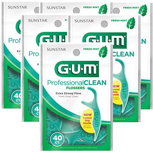 GUM 891J Professional Clean Flossers Extra Strong Flosser Pick, Fresh Mint, 40 Count (Pack of 6)