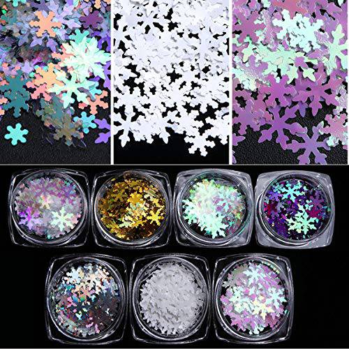 Miss Babe 1 Sets / 7Boxes Snowflake Sequins for Nail Art Decoration Glitter Set Mermaid Laser Sparkly DIY Accessories Nail Flake Trendy Girl Gifts