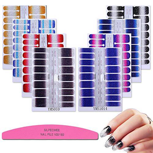 SILPECWEE 8 Sheets Nail Polish Strips Solid Color Nail Wraps Adhesive Nail Polish Stickers for Women Stick on Nails Gel Nail Strips with 1pc Nail File