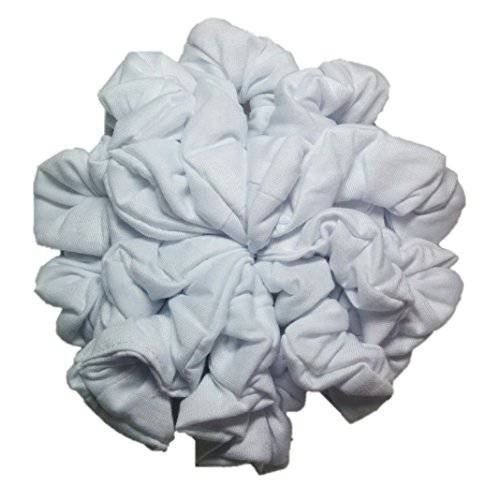 Cotton Poly Blend Scrunchie Set, Set of 10 Soft Cotton Scrunchies, Solid Color Packs (White)