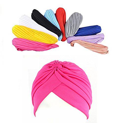 10 Pack Stretch Polyester Turban Head Cover Twisted Pleated Headwrap By Ever Fairy (2 10 Colors)