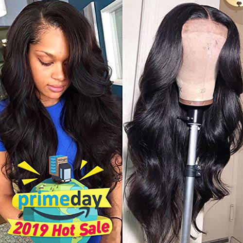 Wingirl 13×4 Lace Front Human Hair Wigs for Women 180 Density HD Transparent Body Wave Lace Front Wigs Human Hair Pre Plucked Bleached Knots Natural Black Color(16Inch)