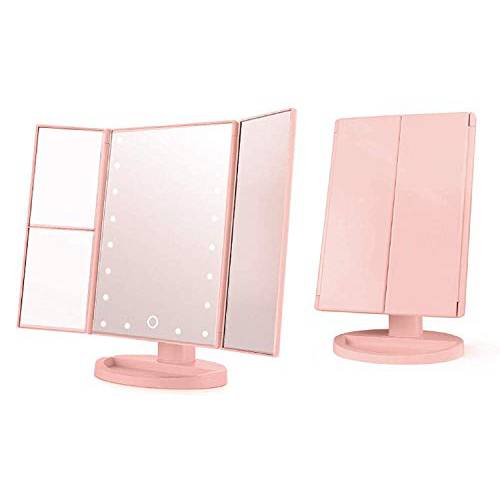 Makeup Vanity Mirror Magnifying With 21 LED Lights, Cosmetic Standing Table Mirror, 3X/2X Magnified Travel Foldaway Mirror, 180 Degree Rotation (White)