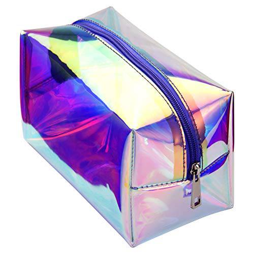 Cambond Holographic Makeup Bag, Clear Cosmetic Bag Large Iridescent Makeup Pouch Toiletry Organizer Cute Pencil Case Stationery Box, Gifts for College Girls Teens Women (Holographic Purple)