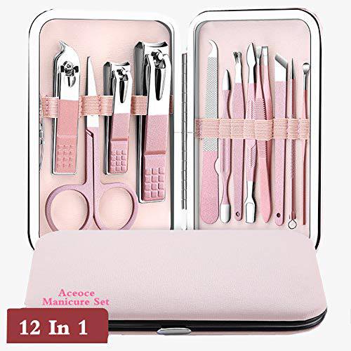 Manicure Set Professional,Ultra Sharp Sturdy Men Women Grooming kit, Stainless Steel Nail Clippers Set Manicure Pedicure Set Professional 12 In 1 Grooming Travel Luxury Leather