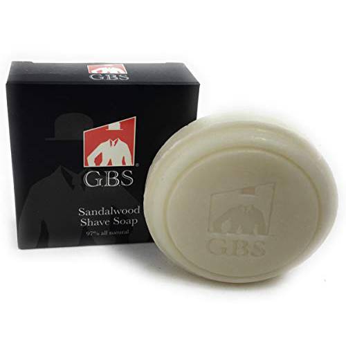 GBS Men’s Sandalwood Shaving Soap 97% All Natural Enriched With Shea Butter and Glycerin, Creates Rich Lather Form, 3 Oz Pack of 1(1 Sandalwood Round Shaving Soap)