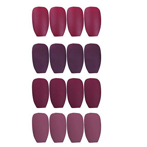 Laza 96 Pcs Colorful Fake Nails 4 Pack Coffin Ballet Purplish Red Madder Prune Mulberry Full Cover Medium Matte Artificial Acrylic Nails - Carmine Rose