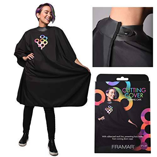 Framar Cutting Cover Barber Cape - Hair Cutting Cape with Snap Closure and Rubberized Collar, Haircut Cape, Salon Cape - Hair Cape for Cosmetology Supplies and Barber Supplies