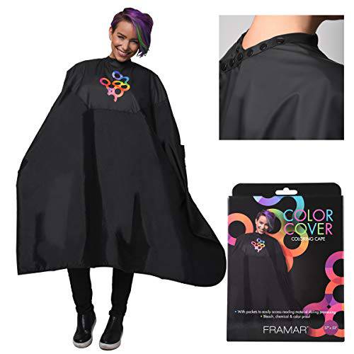 FRAMAR Color Cover Salon Cape – Hair Cape with Snap Closure and Rubberized Chest, For Hair Dye, Hair Color, Cosmetology Supplies and Hair Coloring – Hair Cutting Cape