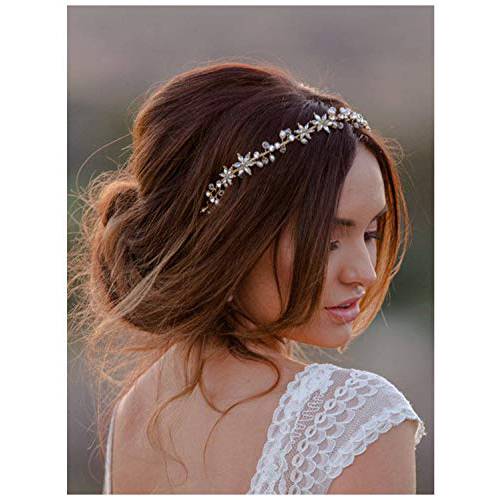 SWEETV Rhinestone Wedding Headband Hair Vine Headpieces Silver Birdal Hair Accessories for Brides