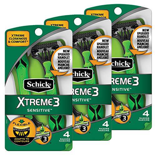 Schick Xtreme 3 Senstive Skin Disposable Razors for Men With New Heavyweight Handle,4 count (Pack of 3)