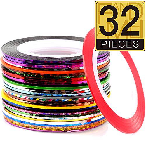 32 Colors Nail Striping Tape Line , FANDAMEI Multicolor Rolls Striping Tape Line Nail Art Decoration Sticker DIY Nail Tip