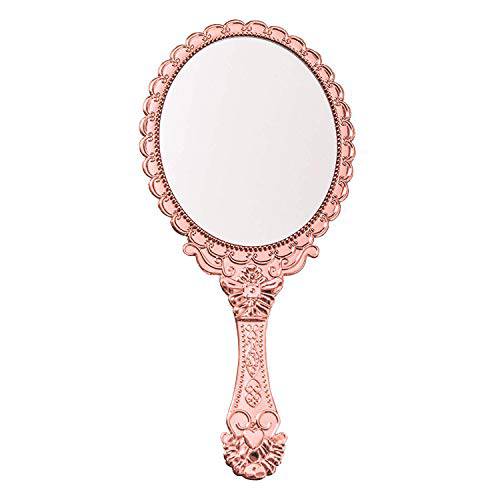 BAOZOON Vintage Hand Mirror with Handle - Cute Cosmetic Handheld Mirror Vanity Makeup Mirror Travel Mirrors 9.8x4.5in (Gold)