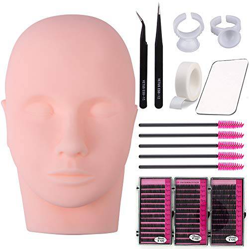 Mannequin Training Head False Eyelashes Extension Practice Set Make Up Eye Lashes Train Model Graft Kits for Professionals & Beginners