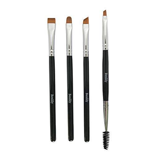 BENLILY 4pcs Eyebrow Brushes Set Eyeliner Groom Kit - Angled, Flat, Shader, and Spoolie Brush
