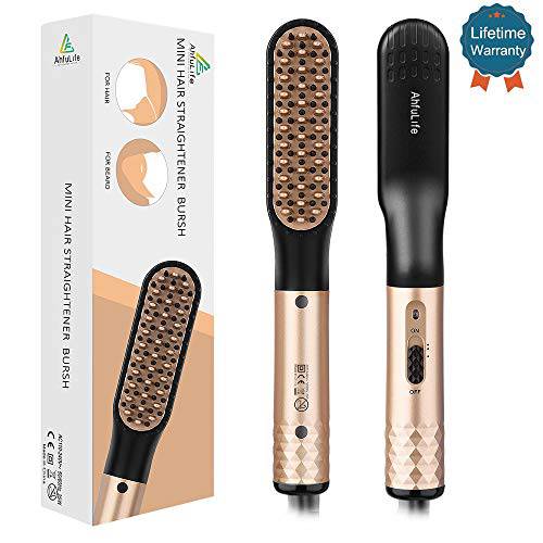 Beard Straightener for Men, AhfuLife Electric Quick Hair Styler Hot Comb and Beard Straightener Brush Hair Straightening Comb, Fast Shaping for Beard and Hair Styling with 360° Rotation Cord