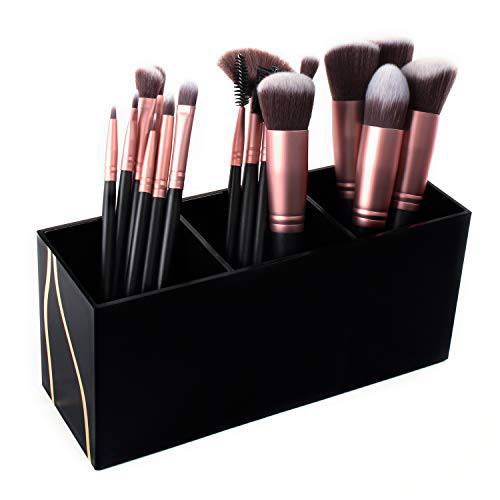 Cosmetic Makeup Black Organizer for Lipstick, Eyeliner Brushes, Lip Pencil Display Rack 3 Slot Vanity Top Holder