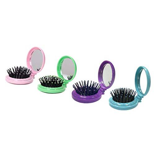 Louise Maelys Colorful Folding Hair Brush with Mirror Pop up Hair Comb for Purse Mini Pocket Hair Brush 4 piece