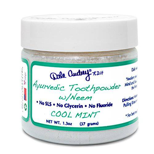 Dale Audrey | Ayurvedic Mineralizing Toothpowder w/Neem | Organic Mint Flavor |1.3 oz Fluoride Free, Chemical Free, Sensitivity Free | Enamel and Dental Work Safe